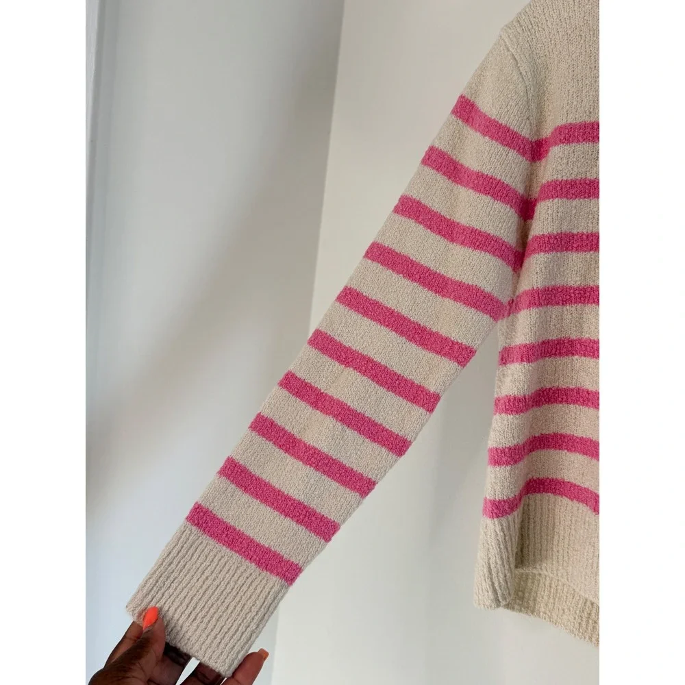 J.Crew Crewcuts Girls' Striped Sweater Pink Cream Long Sleeve Crewneck Large